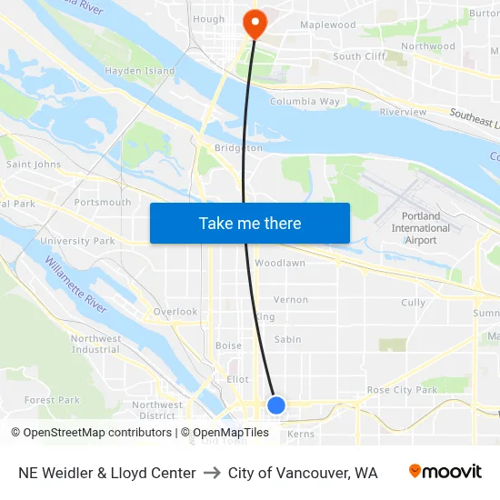 NE Weidler & Lloyd Center to City of Vancouver, WA map