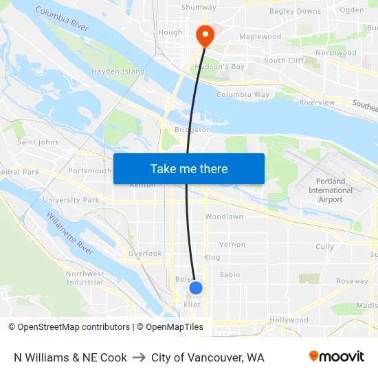 N Williams & NE Cook to City of Vancouver, WA map