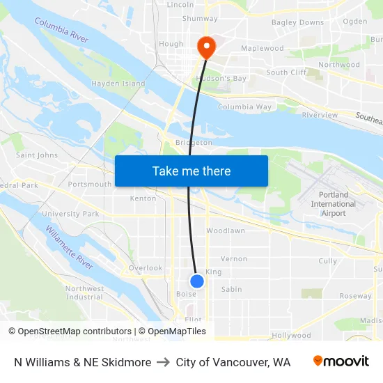 N Williams & NE Skidmore to City of Vancouver, WA map