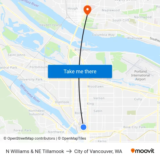 N Williams & NE Tillamook to City of Vancouver, WA map