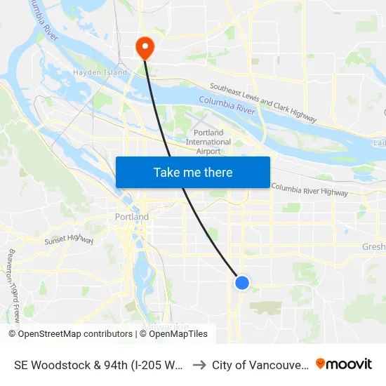 SE Woodstock & 94th (I-205 West End) to City of Vancouver, WA map