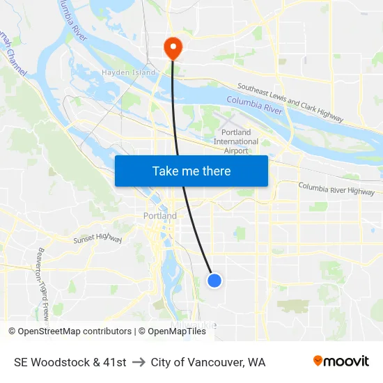 SE Woodstock & 41st to City of Vancouver, WA map