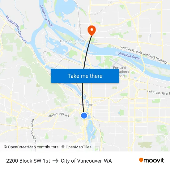 2200 Block SW 1st to City of Vancouver, WA map