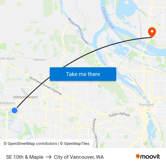 SE 10th & Maple to City of Vancouver, WA map