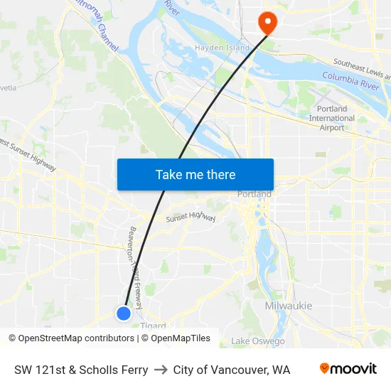 SW 121st & Scholls Ferry to City of Vancouver, WA map