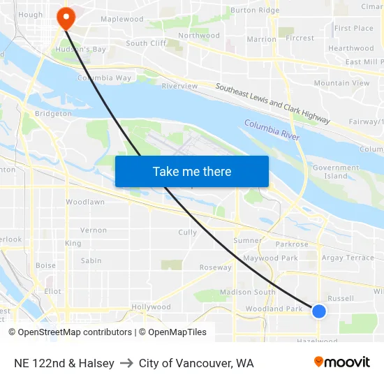 NE 122nd & Halsey to City of Vancouver, WA map
