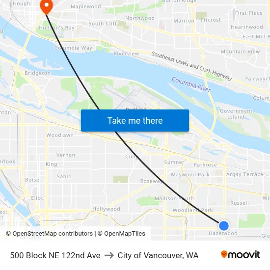 500 Block NE 122nd Ave to City of Vancouver, WA map