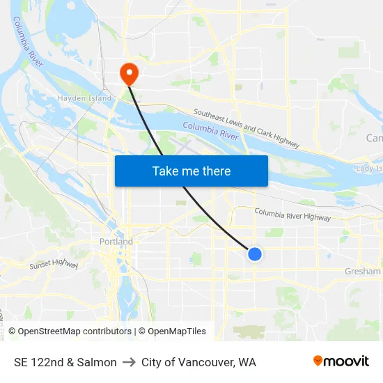 SE 122nd & Salmon to City of Vancouver, WA map