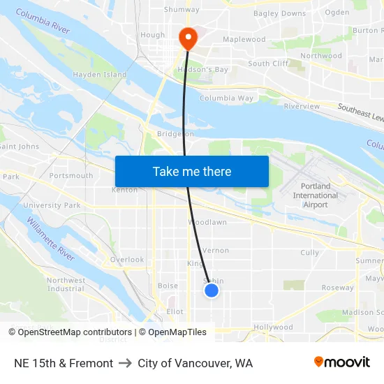 NE 15th & Fremont to City of Vancouver, WA map