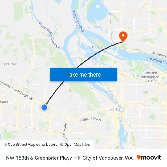 NW 158th & Greenbrier Pkwy to City of Vancouver, WA map