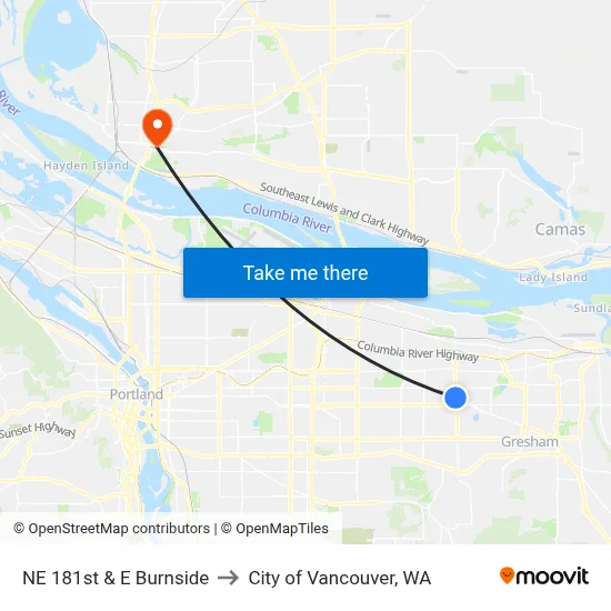 NE 181st & E Burnside to City of Vancouver, WA map