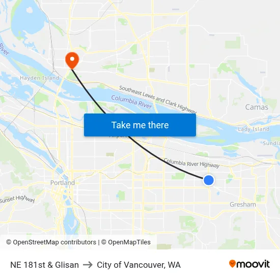 NE 181st & Glisan to City of Vancouver, WA map