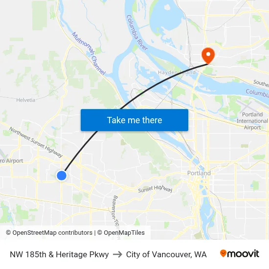 NW 185th & Heritage Pkwy to City of Vancouver, WA map