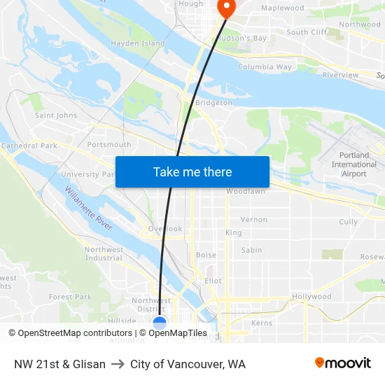 NW 21st & Glisan to City of Vancouver, WA map