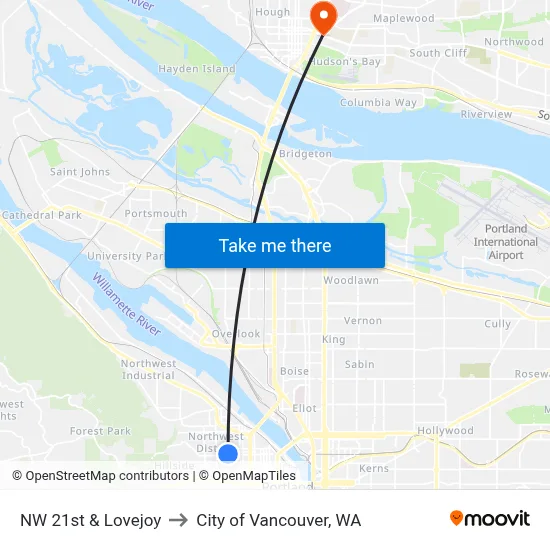 NW 21st & Lovejoy to City of Vancouver, WA map
