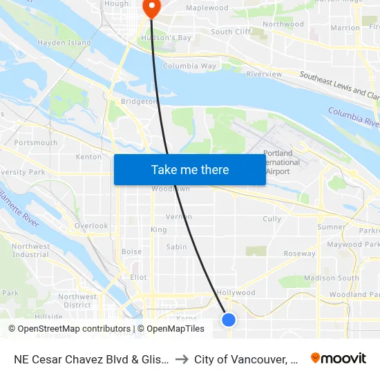 NE Cesar Chavez Blvd & Glisan to City of Vancouver, WA map