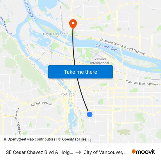 SE Cesar Chavez Blvd & Holgate to City of Vancouver, WA map