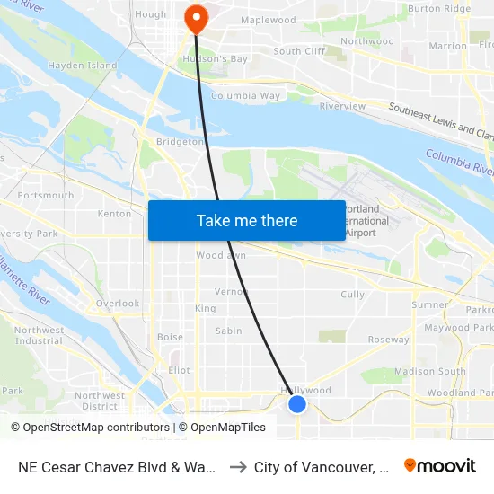 NE Cesar Chavez Blvd & Wasco to City of Vancouver, WA map