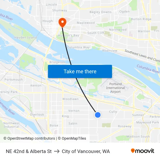 NE 42nd & Alberta St to City of Vancouver, WA map