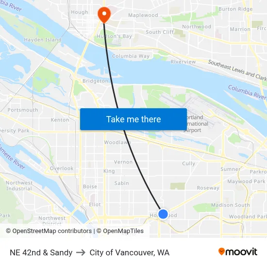 NE 42nd & Sandy to City of Vancouver, WA map
