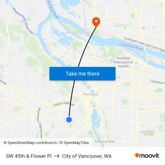 SW 45th & Flower Pl to City of Vancouver, WA map