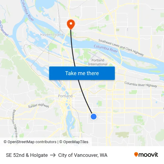 SE 52nd & Holgate to City of Vancouver, WA map