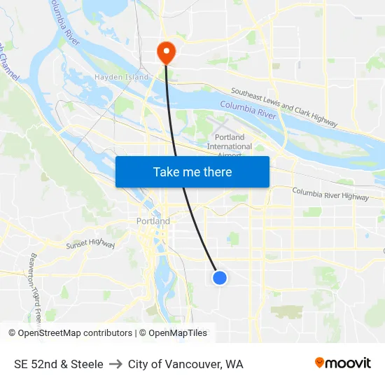 SE 52nd & Steele to City of Vancouver, WA map