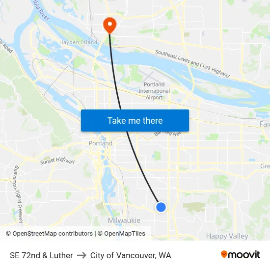 SE 72nd & Luther to City of Vancouver, WA map