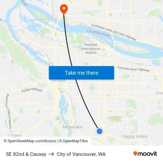 SE 82nd & Causey to City of Vancouver, WA map