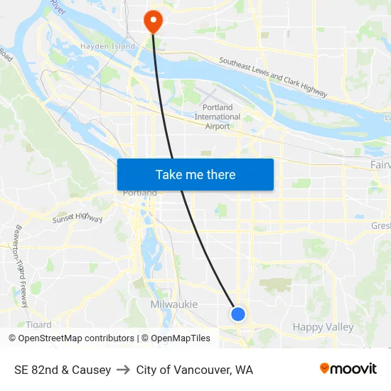 SE 82nd & Causey to City of Vancouver, WA map