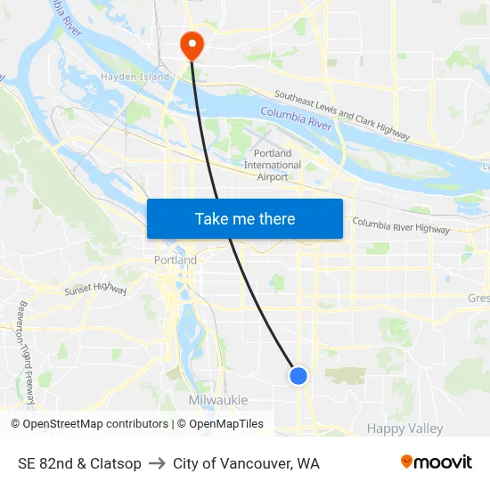 SE 82nd & Clatsop to City of Vancouver, WA map