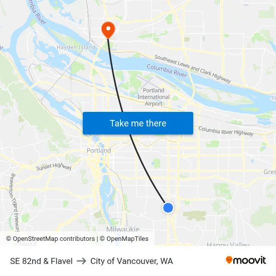 SE 82nd & Flavel to City of Vancouver, WA map