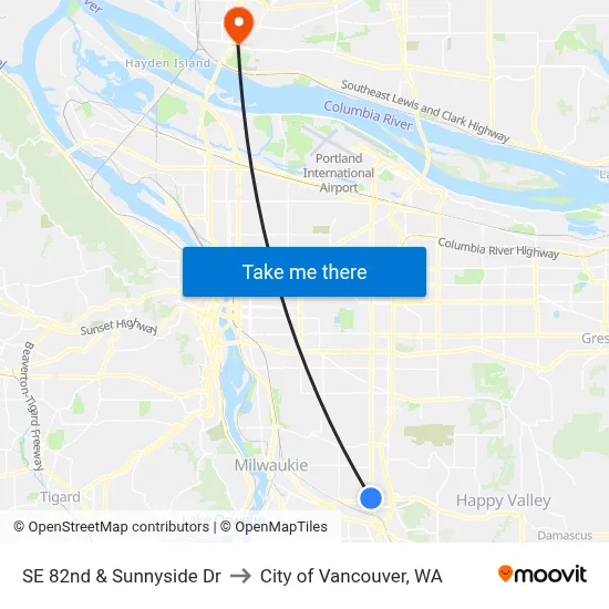 SE 82nd & Sunnyside Dr to City of Vancouver, WA map