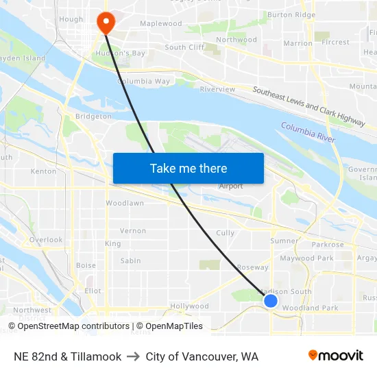 NE 82nd & Tillamook to City of Vancouver, WA map