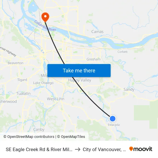 SE Eagle Creek Rd & River Mill Rd to City of Vancouver, WA map