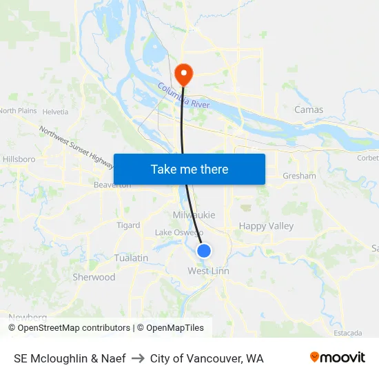 SE Mcloughlin & Naef to City of Vancouver, WA map
