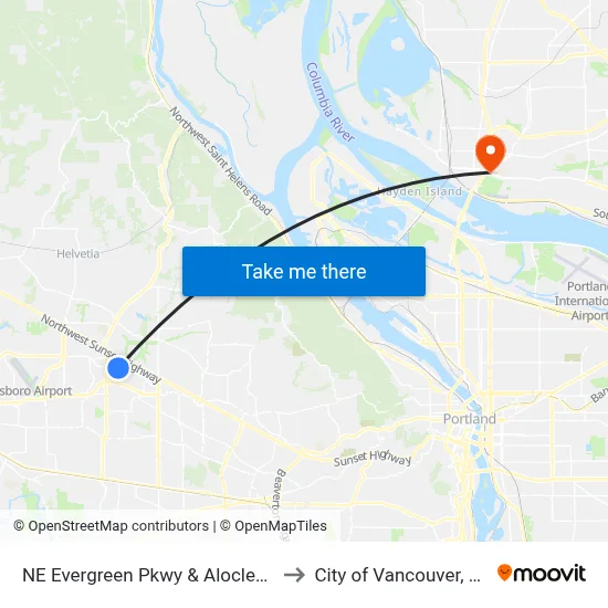 NE Evergreen Pkwy & Aloclek Ct to City of Vancouver, WA map