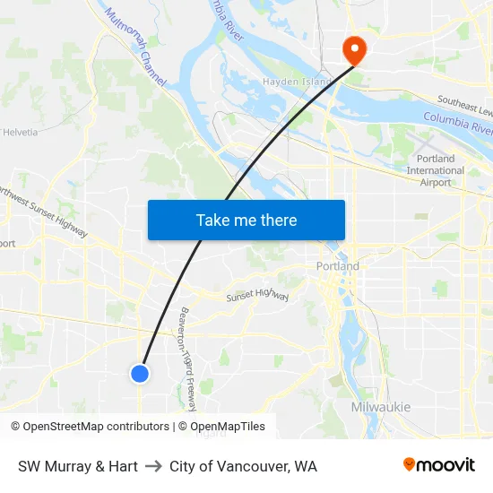 SW Murray & Hart to City of Vancouver, WA map