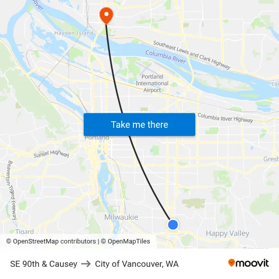 SE 90th & Causey to City of Vancouver, WA map