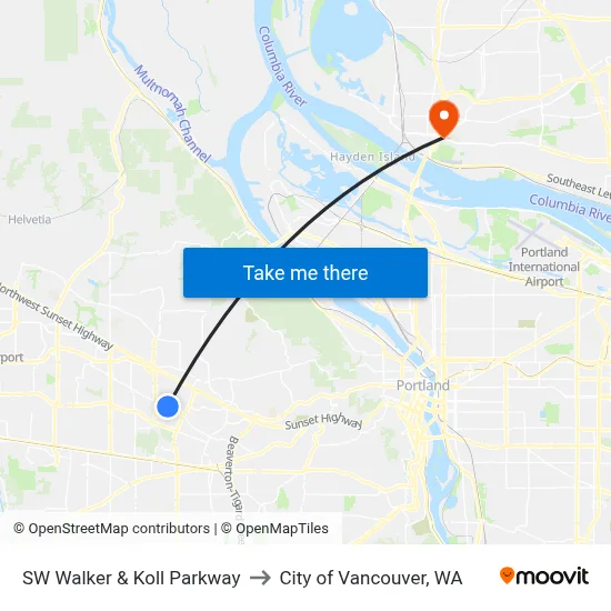 SW Walker & Koll Parkway to City of Vancouver, WA map