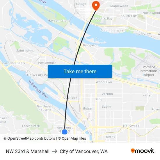 NW 23rd & Marshall to City of Vancouver, WA map
