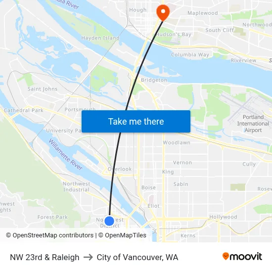 NW 23rd & Raleigh to City of Vancouver, WA map