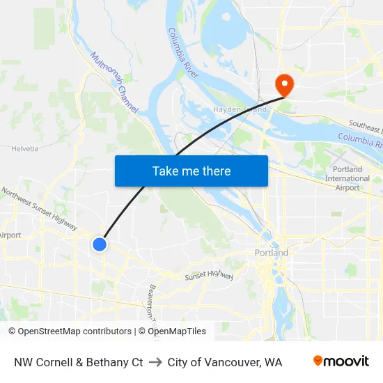 NW Cornell & Bethany Ct to City of Vancouver, WA map