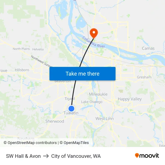 SW Hall & Avon to City of Vancouver, WA map