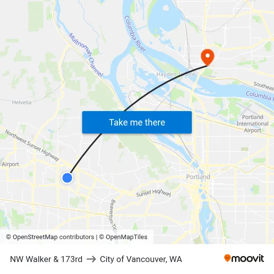 NW Walker & 173rd to City of Vancouver, WA map