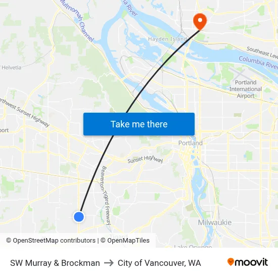 SW Murray & Brockman to City of Vancouver, WA map