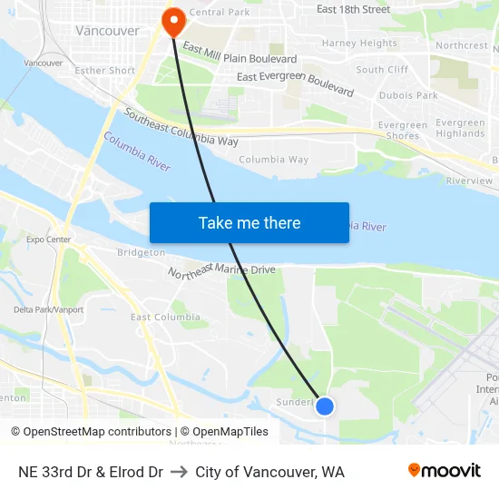 NE 33rd Dr & Elrod Dr to City of Vancouver, WA map