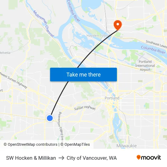 SW Hocken & Millikan to City of Vancouver, WA map