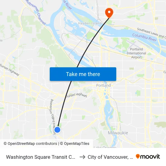 Washington Square Transit Center to City of Vancouver, WA map