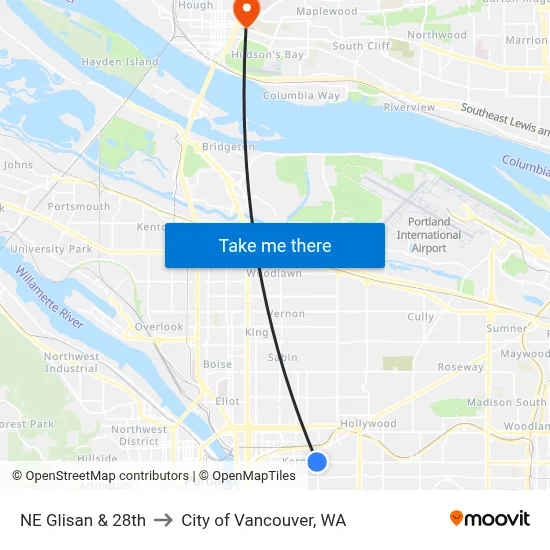NE Glisan & 28th to City of Vancouver, WA map